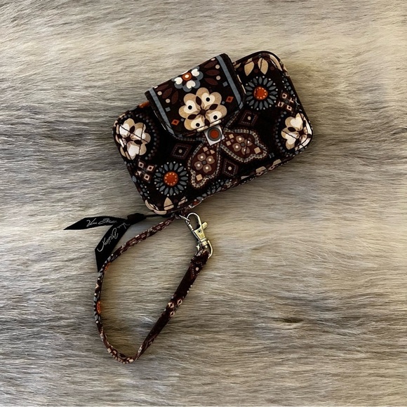 VERA BRADLEY Canyon 2012 Smartphone Wristlet Brown Orange Floral Lippies - Picture 10 of 11